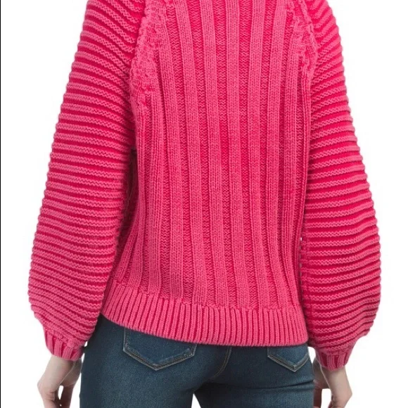 Free People Textured Knit Sweetheart Sweater in Pink Size Medium - Picture 2 of 9
